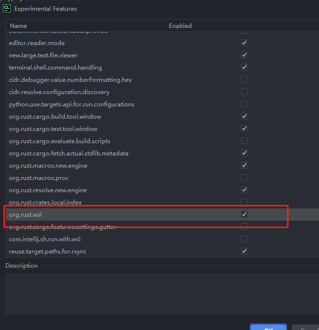 开启org.rust.wsl选项